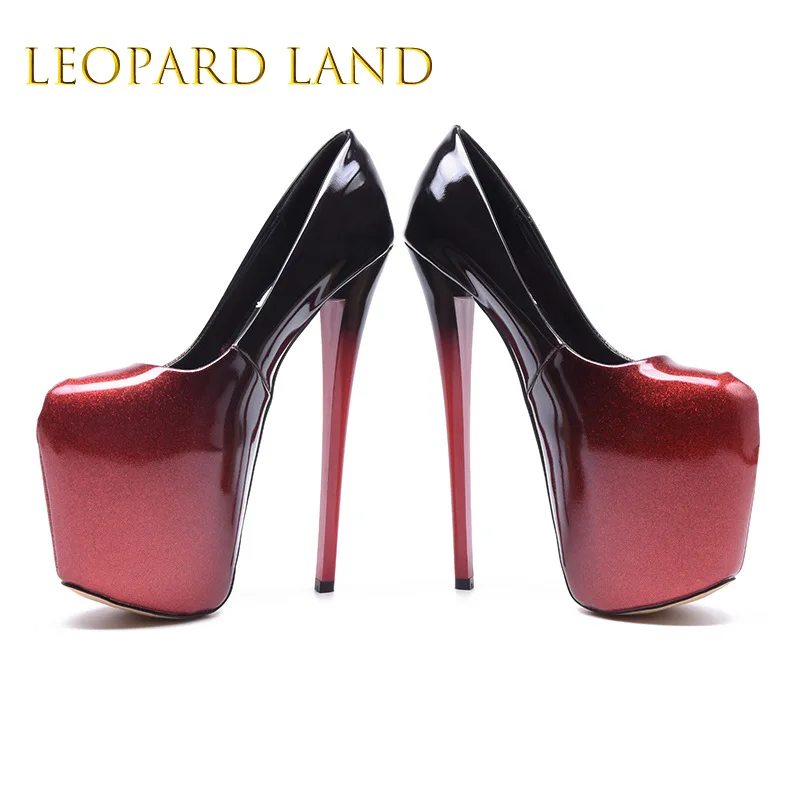 

LEOPARD LAND Women Pumps Wine Super high-heeled 20cm Nightclub women's Shoes Gradient Black Red Large Size 43 Wedding Shoes MJL