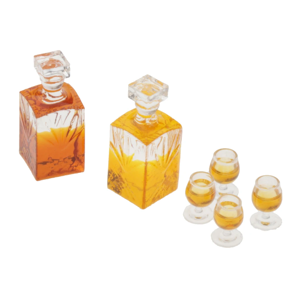 

1:12 Scale Dollhouse Mini 2pcs Wine Bottle with 4pcs Cups Pub Bar Toys