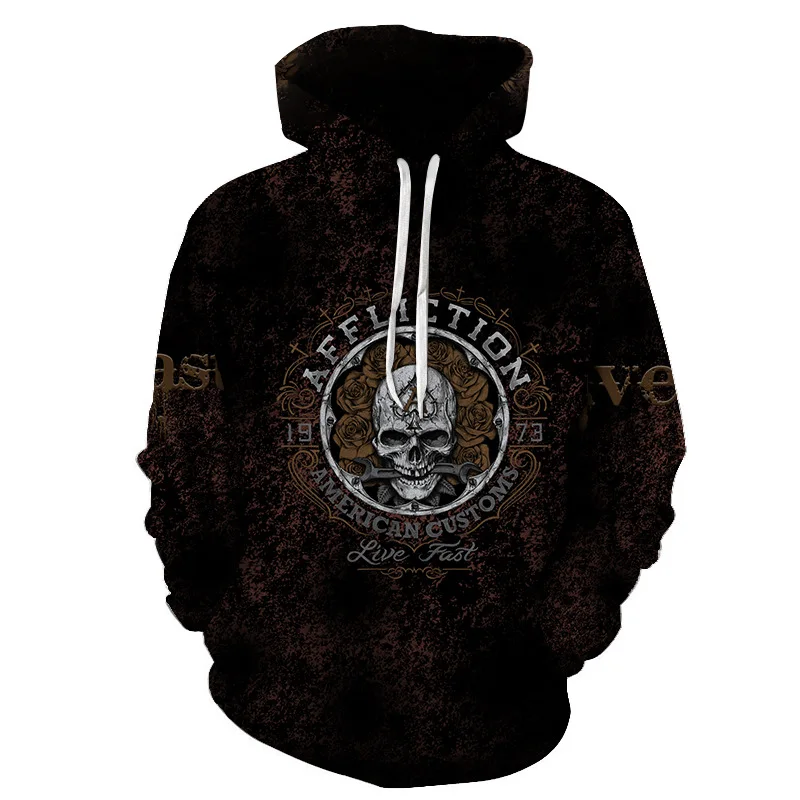 

New Horror Skull Headr Pattern Men Hoodies 3D Printed Black Grey Cool Punk Sweaters Funny Hip Hop Street Gothic Hooded Jackets