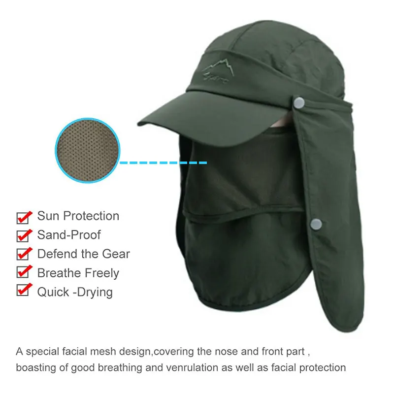 Кепка для рыбалки быстросохнущая бейсболка с крышкой лица и шеи уличная защитная