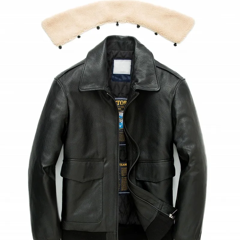 

Fashion Genuine Leather Jackets Safari Style Turn-Down Collar Slim Short Outerwear Pockets Zipper Vintage Mens Sheepskin Jackets