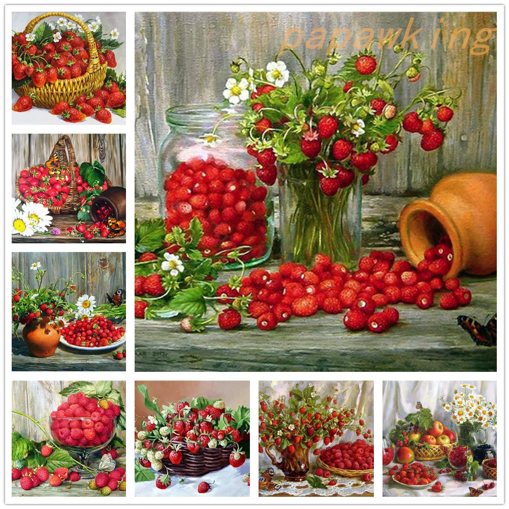 

Diy Diamond Painting Red Strawberry Raspberry Fresh Fruits Full Drill Rhinestone Art Embroidery Exquisite Home Wall Decor
