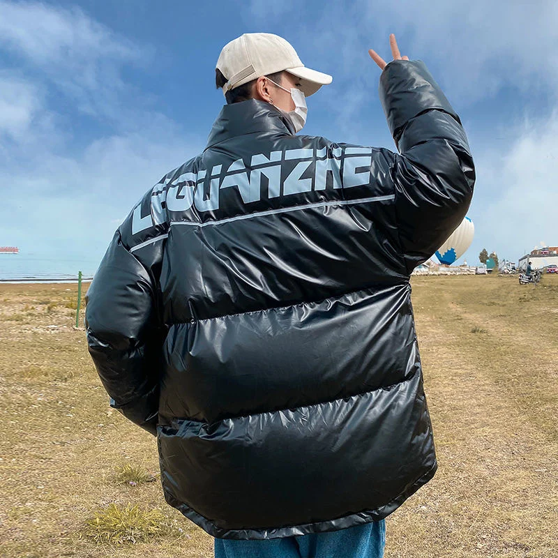 

Privathinker, с буквенным принтом, глянцевые, светоотражающие мужские парки, утепленные, модные, брендовые, мужские зимние пальто, куртки с воротн...