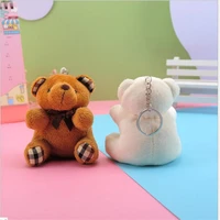 1pcs new cute bowknot checkered bear plush toy keychain doll pendant childrens toys animalclothing backpack accessories 12cm