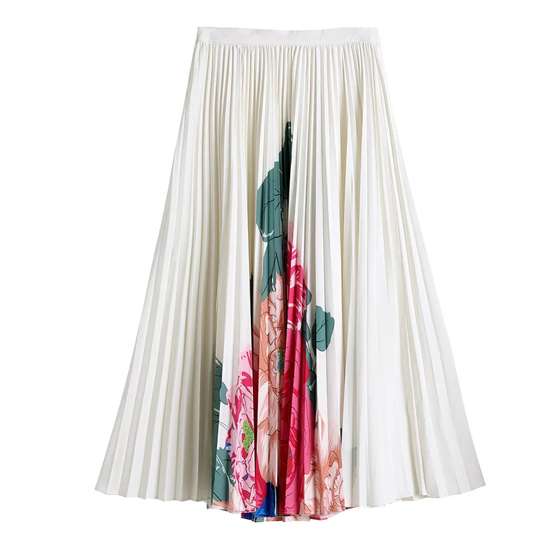 

Summer new style bow tie print shirt fashion pleated skirt suit 2021 women's high-quality lotus leaf printed A-line large skirt