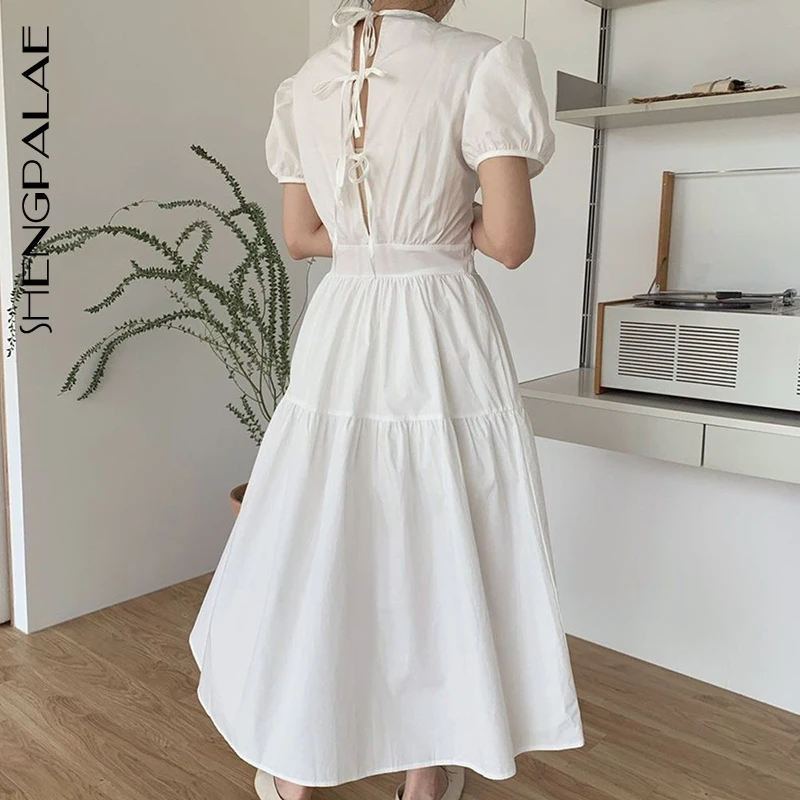 Женское винтажное платье SHENGPALAE длинное тонкое с высокой талией и рукавами