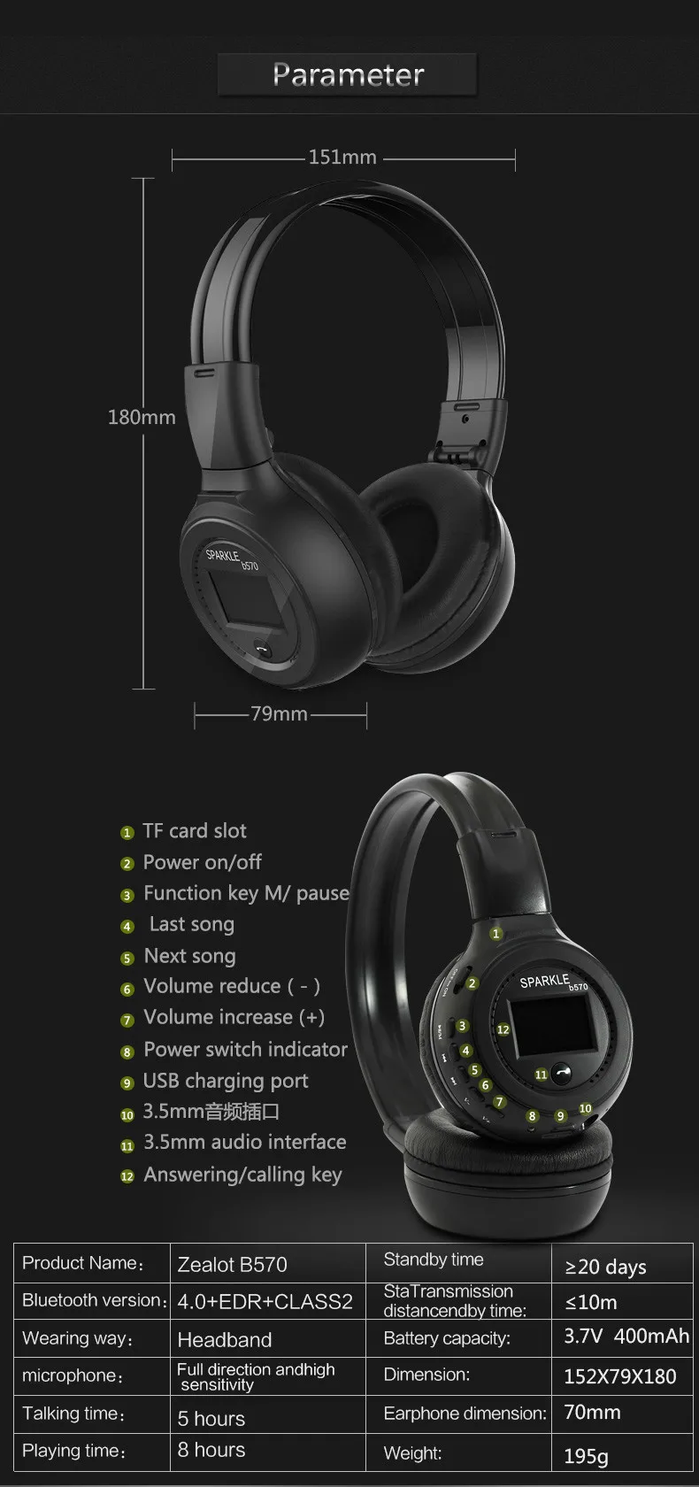 B570 Bluetooth наушники с FM радио ЖК-дисплей стерео-гарнитура беспроводные наушники гарнитура Bluetooth для телефона ПК