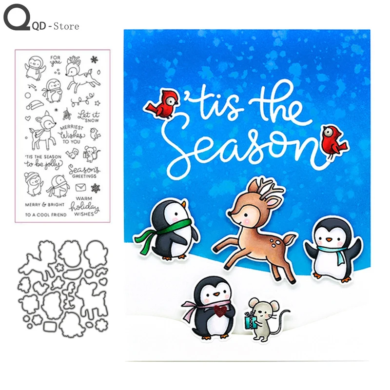 

Winter Penguin Deer Cutting Dies Stamps Dies Scrapbooking Mold Cut Handmade Tools DIY Greeting Card Craft Decoration Metal Dies