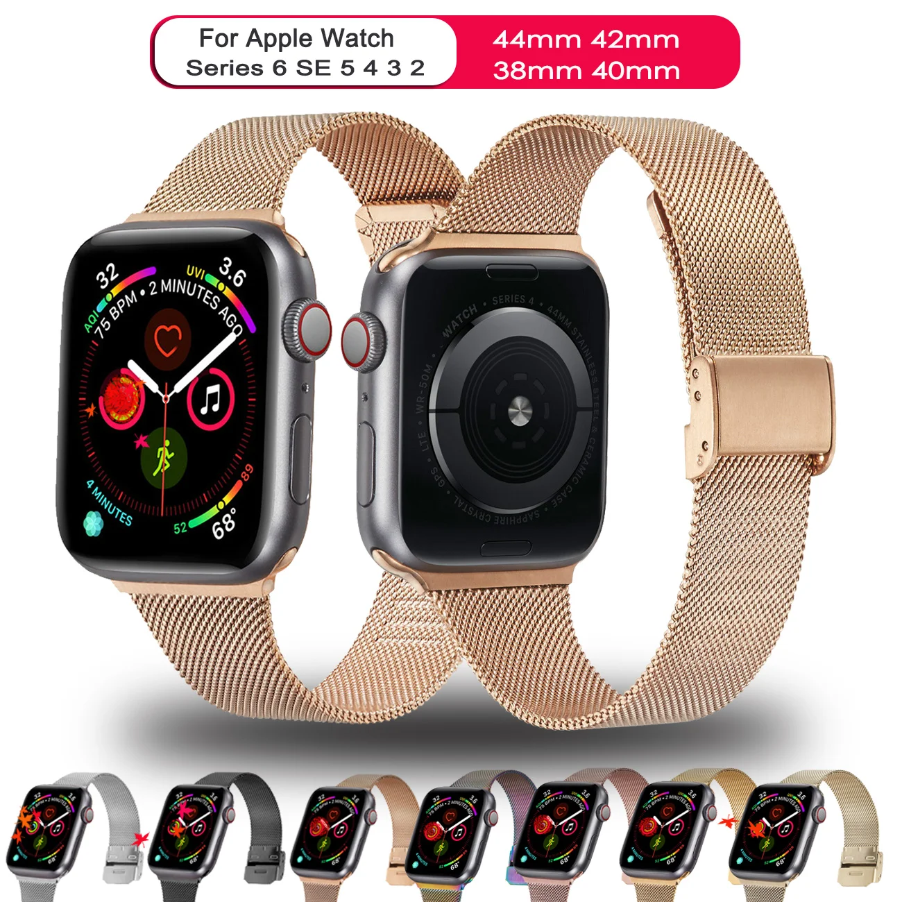 

Milanese Loop Strap for Apple Watch Band Series 6 SE 5 4 3 2 44mm 40mm 38mm 42mm Stainless Watchband Bracelet Strap for iwatch