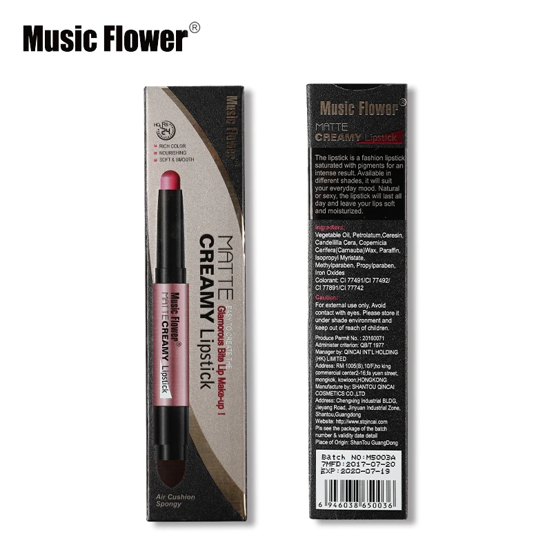 Music Flower 12 Colors Velvet Matte Lipstick with Sponge Waterproof Long-lasting Lip Stick Makeup Rouge Batom Moisturizing Lips |