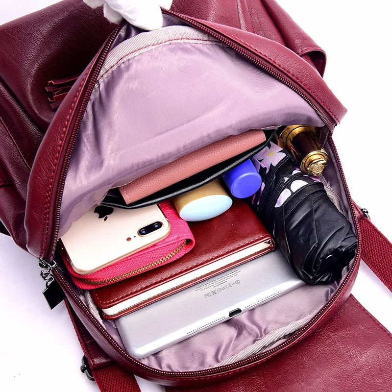 Модный женский рюкзак Mochilas из овечьей кожи с кисточками, Женская дорожная сумка, рюкзаки, школьные рюкзаки для девочек-подростков