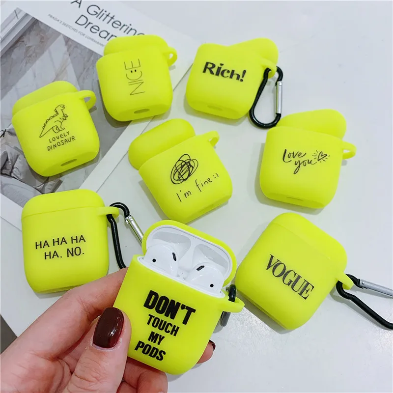 Модный флуоресцентный цветной простой чехол с надписью для Airpods, милый мультяшный bluetooth-наушник, защитный чехол для Airpod 2, мягкий чехол