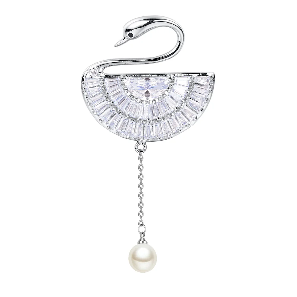 

Брошь Ювелирная Женская, с кристаллами, одежда с изображением лебедя