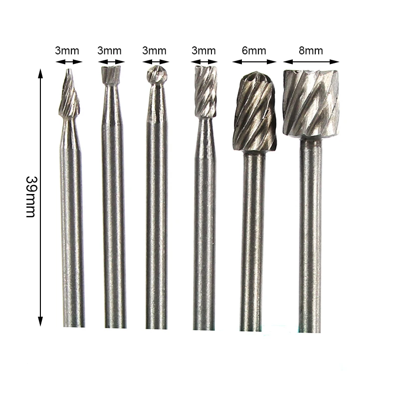 XCAN HSS Routing Milling Bit 6pcs 3mm Shank Rotary Cutter for Dremel Tools Mini Drill Burrs | Инструменты