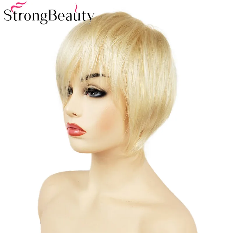 StrongBeauty короткие прямые парики натуральные волосы женские синтетические парики слоистые стриженные волосы парики