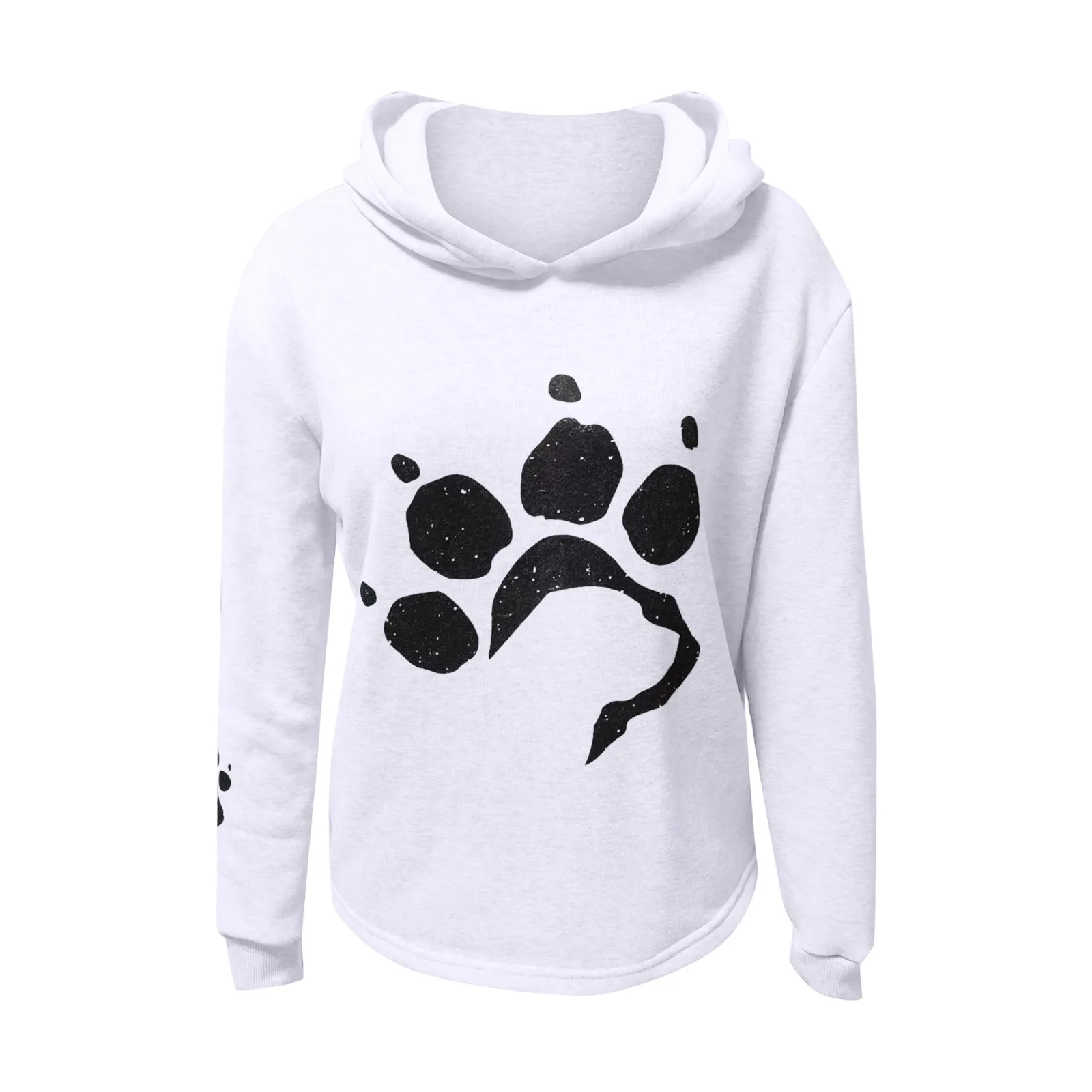 

2020 New Fashion Kawaii Cat Dow Paw Print Hoodies Sweatshirts Women Plus Size Cotton Thick Pockets Hooded Tops Autumn Hoodies