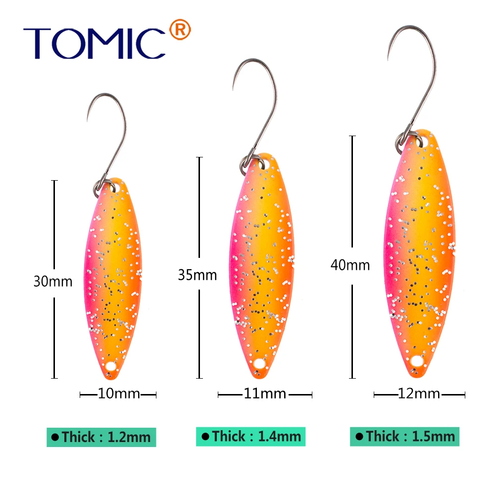 Tomic 1 шт. 1,6 г 2,7 г 3,5 г микро узкие латунные металлические ложки УФ сверкающие цвета окунь форель области один крючок рыболовные приманки Pesca