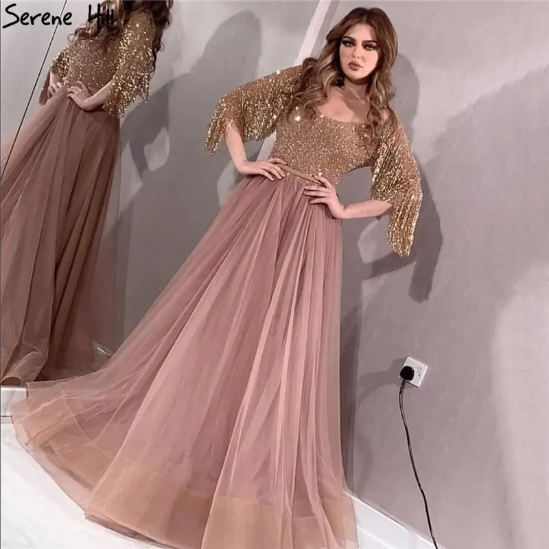 Розовое золото с О-образным вырезом, расшитые блестками, платья для выпускного вечера А-силуэт; новейший дизайн; пикантные блестящие платья для выпускного бала спокой BLA60976