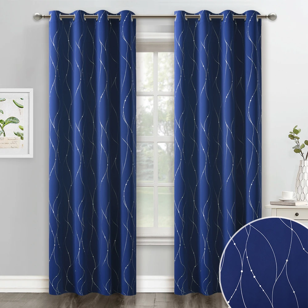Navy Blue NICETOWN 1 шт. затемненные занавески s фольга Волнистая линия с узором в горошек Солнечный свет блокирует шторы для драпировки для спальни гостиной - Цвет: Navy Blue