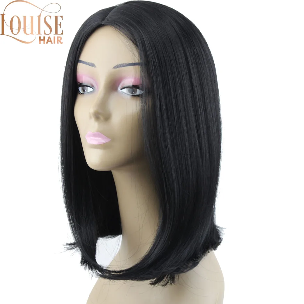 

LOUISE Black Synthetic None Lace Front Wigs For Black Women Black Short Bob Straight Wigs With Baby Hair Side Part Lace Wigs