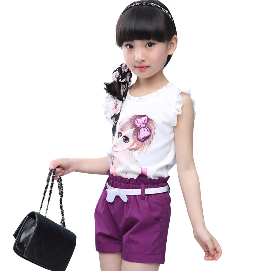 

Girls Clothes Set Summer Cartoon Vest + Short Pants 2 PCS Children Clothing For Girls Teen Kids Girls Clothes 8 10 12 14 Year