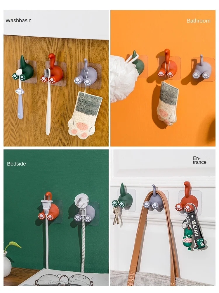 cute animal tail hook toothbrush holder non marking free punch strong self adhesive door wall hangers hooks for kitchen bathroom free global shipping