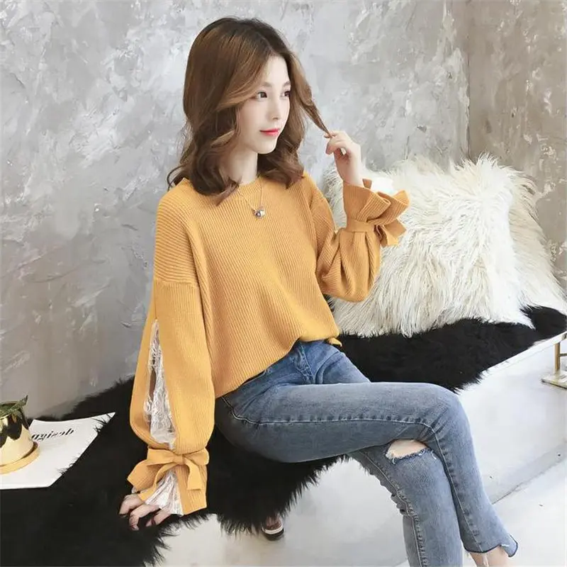 Woherb Hollow Out Lace Bandage Sweater Women Elegant Knitting Pullover Autumn 2021 Asymmetry Knitwear Jumper Sueter Mujer 20177 | Женская