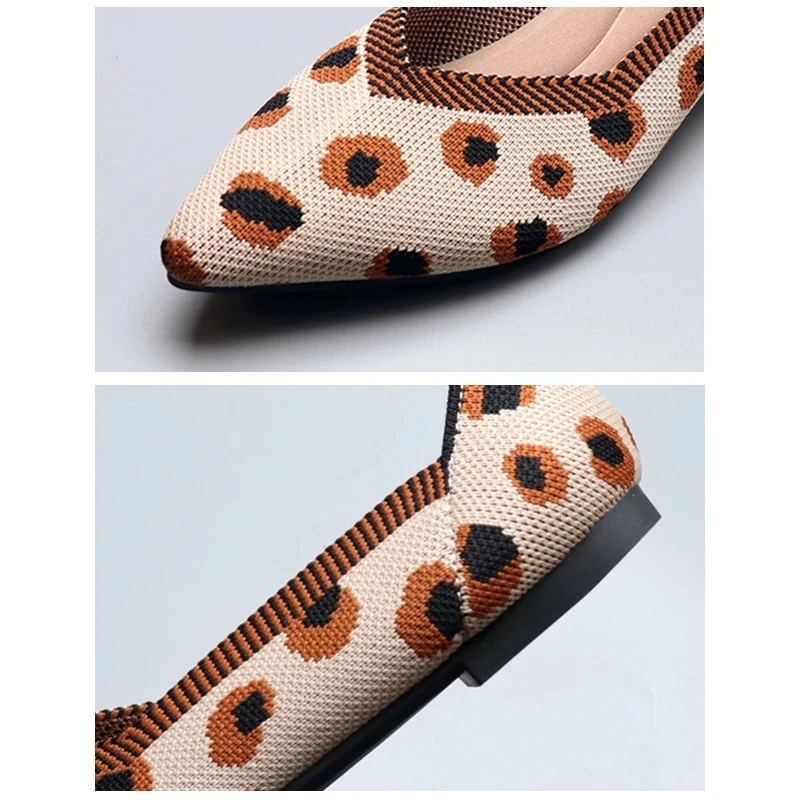 Luxury Brand Women Knit Pointed Ballet Shoes Women's Flat Shoes Moccasin Mixed Color Shoes Soft Pregnant Shoes Zapatillas Mujer