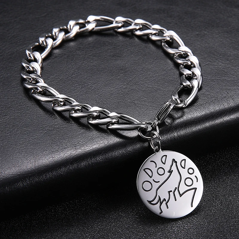 Браслет LIKGREAT Moon Wolf из нержавеющей стали для мужчин и женщин Круглый браслет с