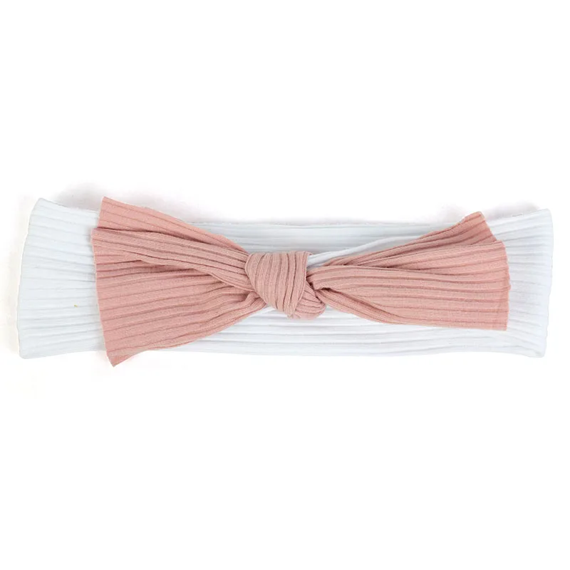 Pink White Geebro/ребристая повязка на голову с бантом для маленьких девочек, мягкая эластичная хлопковая повязка для волос, аксессуары, тюрбан, детский головной убор AQ019 - Цвет: Pink White