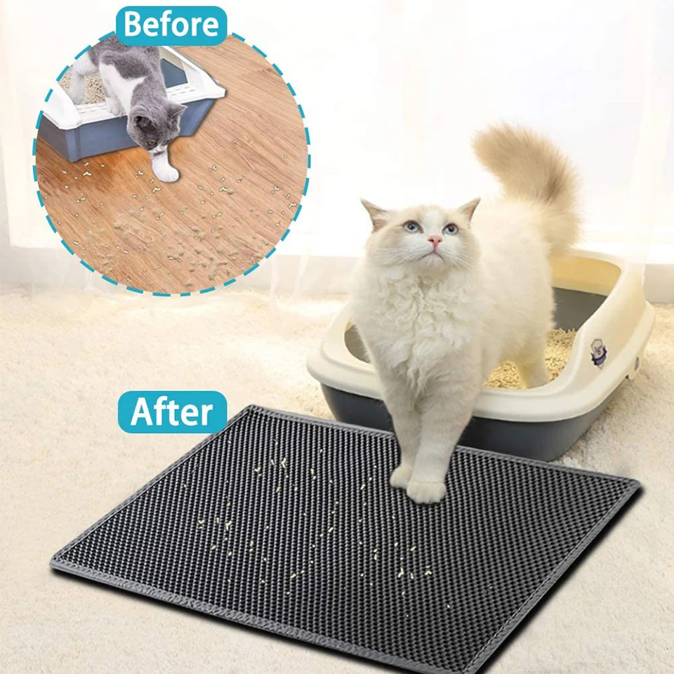 Pet Cat Litter Mat Honeycomb Double Layer Waterproof Urine Proof Trapping Kitty Litter Mat Litter Boxes Large Size Easy Clean