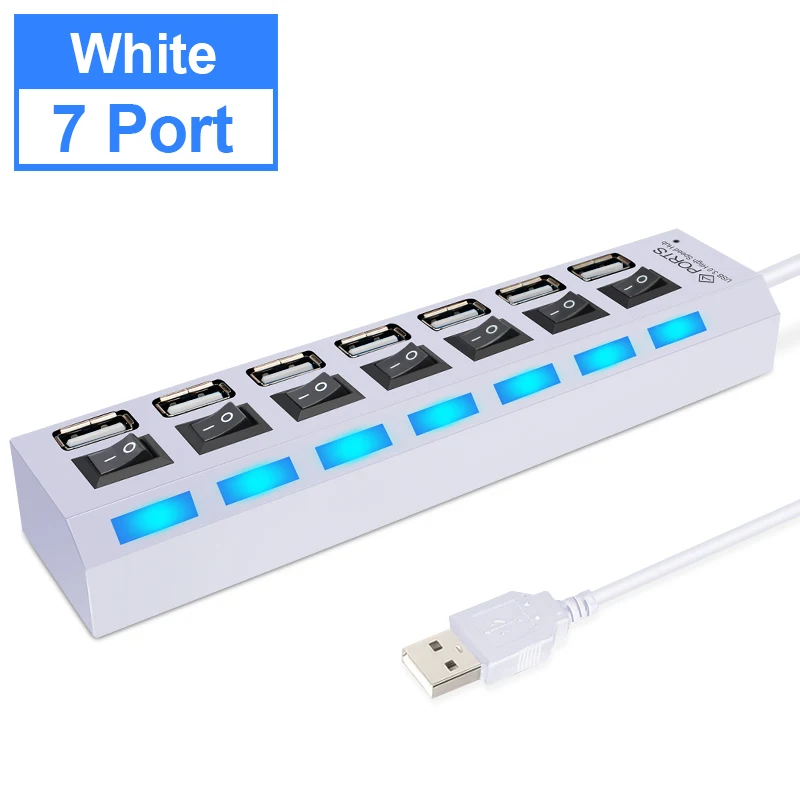 White 7 Ports Мульти usb-хаб 2,0 мини-концентратор USB разветвитель 4/7 usb порты с переключателем вкл/выкл Hab поддержка мощность высокая скорость ПК Компьютерные аксессуары - Цвет: White 7 Ports