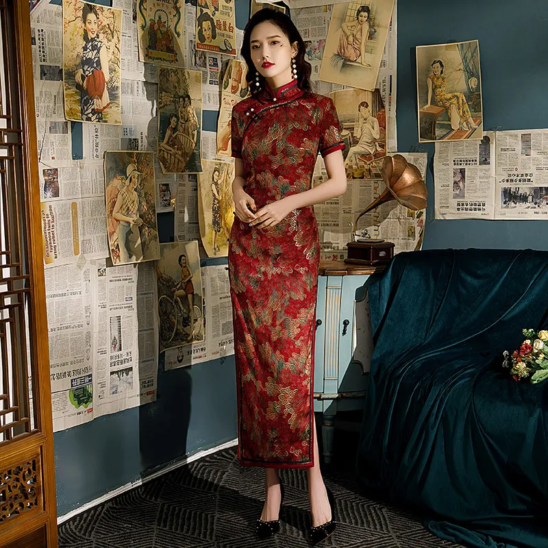 

Для весны и лета, Ретро стиль, лубочный ручной работы Кнопка Cheongsam для женщин воротник стойка китайское традиционное Ципао платье Размеры S ...