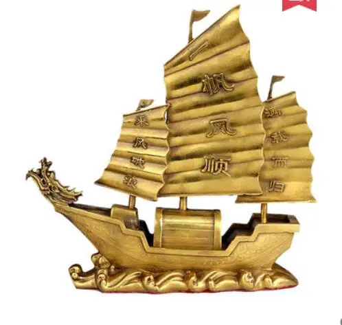 Латунный парусный корабль офис китайские украшения ремесла|Статуи и скульптуры|