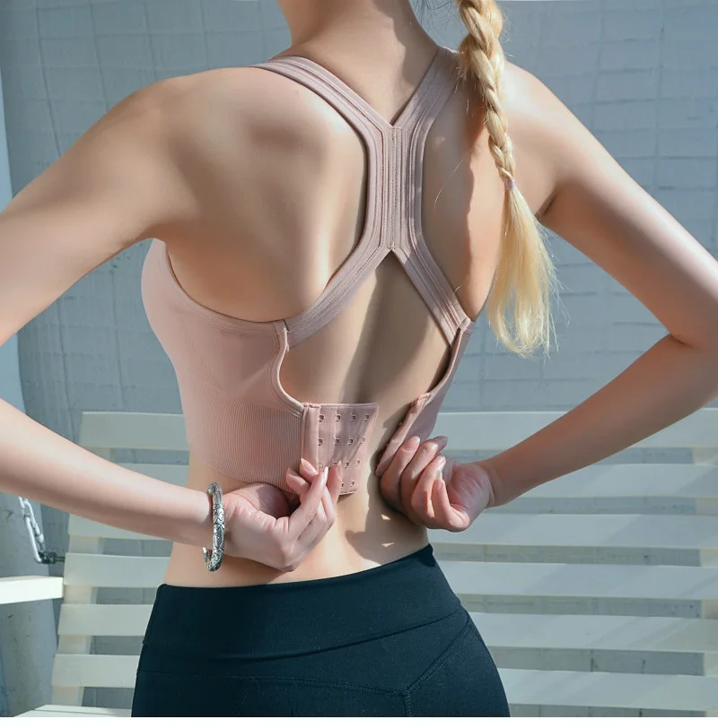 Sexy Sports Bra Solid Back Yoga Tank Top Women Fitness Push up Gym Shockproof Seamless Shirt Running Workout Fast Dry Vest