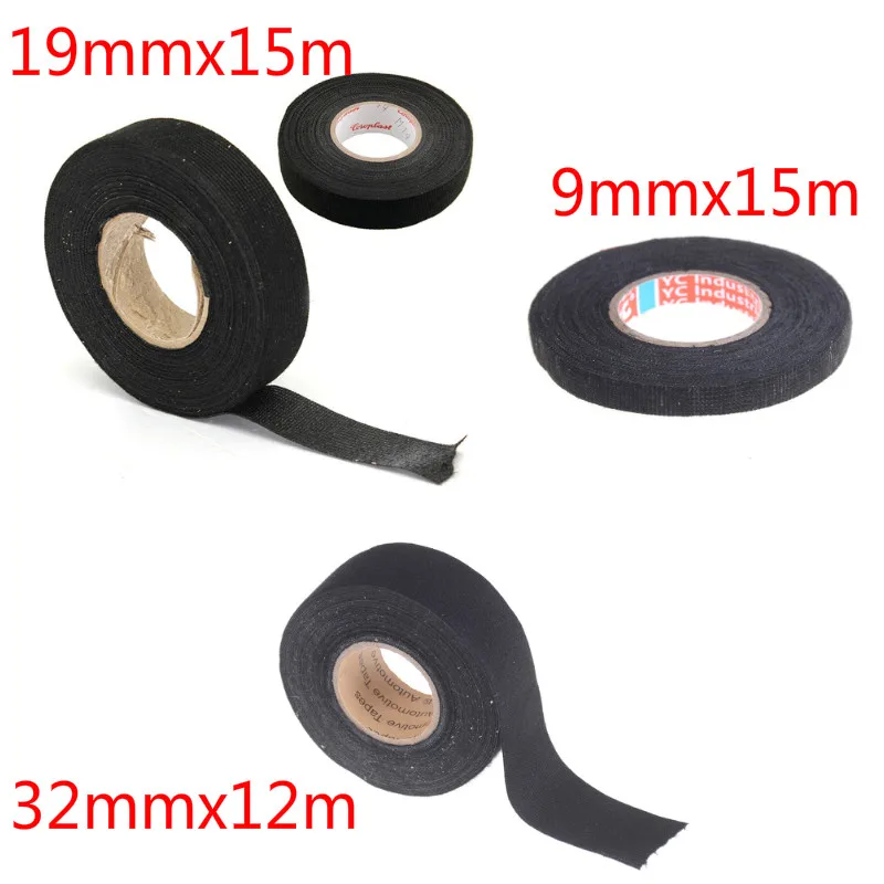 

19mmx15m Heat-resistant Wiring Harness Tape Looms Wiring Harness Cloth Fabric Tape Adhesive Cable Protection 9mmx15m 32mmx12m