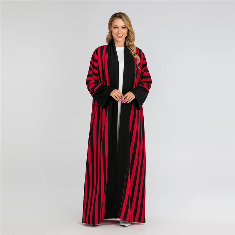Полосатый Eid abaya кимоно мусульманский кардиган платье хиджаб абайя s для Женский Восточный халат Дубай Оман кафтан молитва турецкая исламская одежда