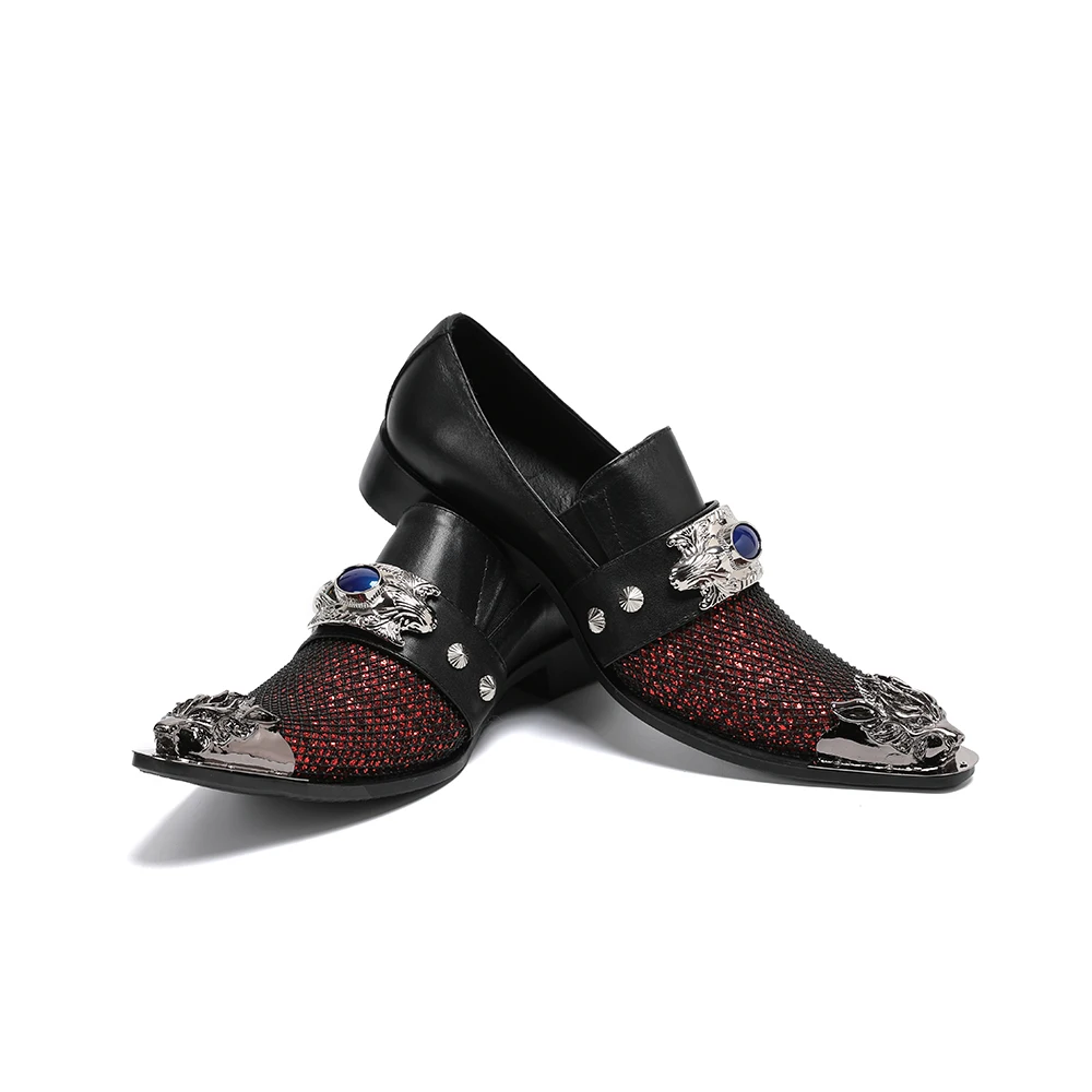 

Christia Bella Formal Party Dress Male Metal Pointed Toe Leather Shoes British Style Men's Large Size Banquet Prom Dancing Shoes