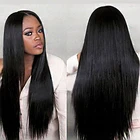 Парик из натуральных синтетических волос, окрашенных в середину, длинные черные прямые фронтальные парики для косплея, предварительно выщипанные бесклеевые волосы Tinashe