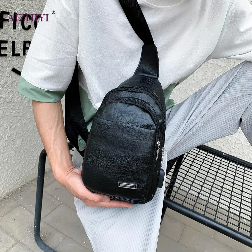 

Multi-functional Men Festival Gifts Men Fashion PU Shoulder Fanny Bag Solid Phone Pouch Fanny Chest Crossbody Packs