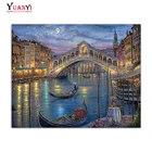 Полноразмерная Алмазная мозаика с лунным светом, река, здания, полная круглая Алмазная вышивка сделай сам, 5D живопись, ландшафтный Декор для дома