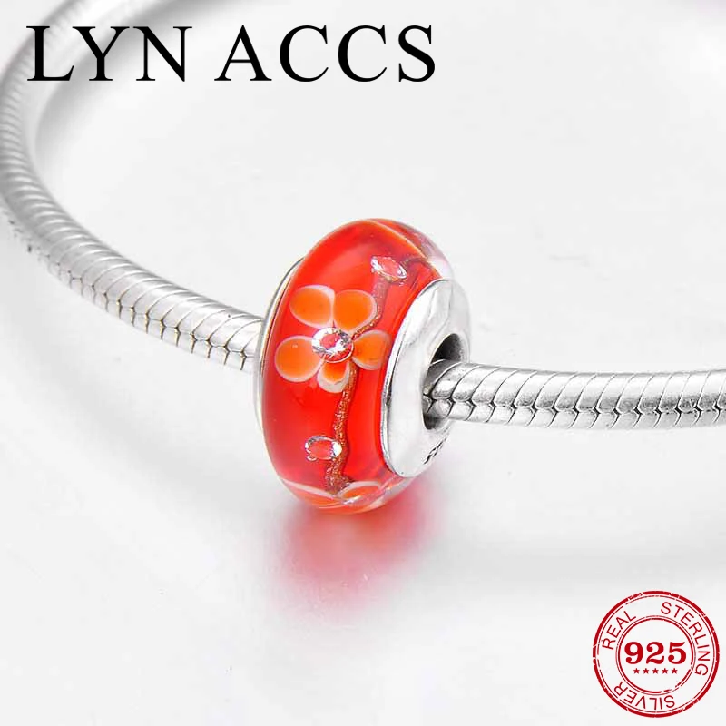 Новинка настоящий 925 пробы серебряный золотой зыбучий песок цветок красные