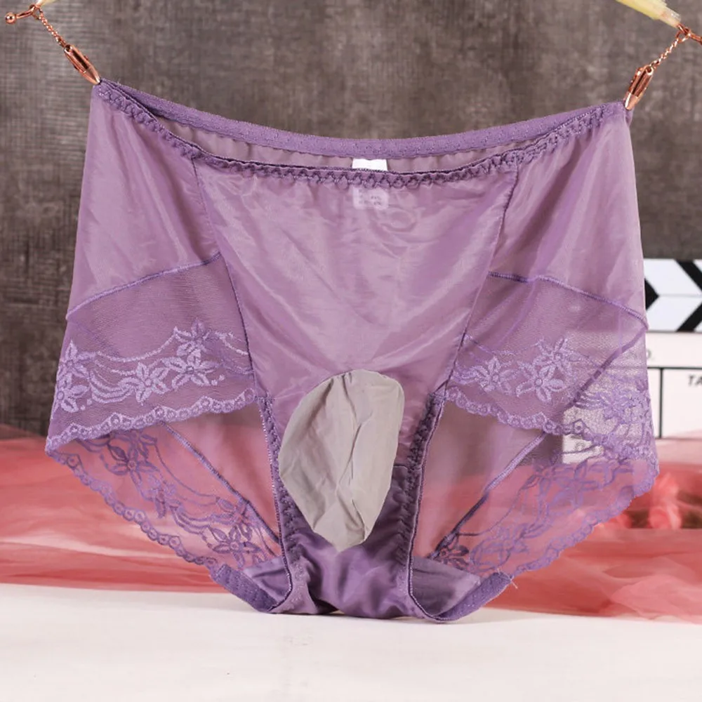

Men Lace See-through Underwear Sexy Sissy Bugle Pouch Briefs Thong Panties 2021 Hot Sexy Mini Briefs Low Waist Smooth Nylon Male