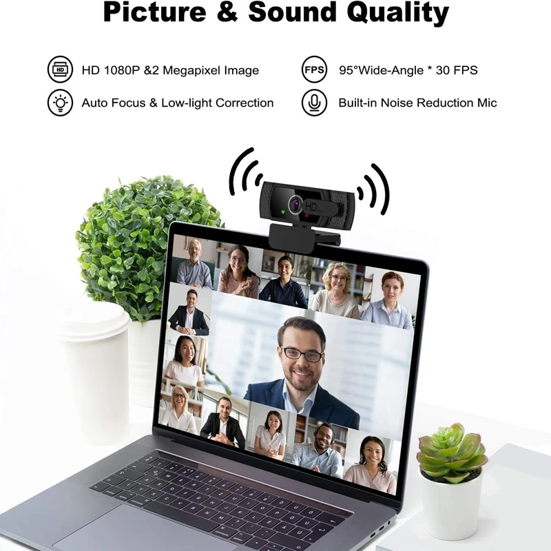 

1080P HD Webcam Desktop Laptop Computer Webcam with USB & Built in Noise Reduction Microphone 360 degree Rotation