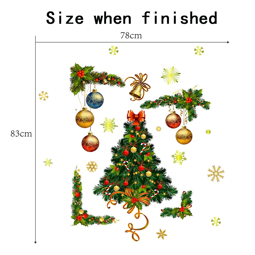 

Christmas Tree Wall Stickers Golden Christmas Ball Glass Decals Decor Xmas Navidad Natal New Year 2022 Bedroom Living Room