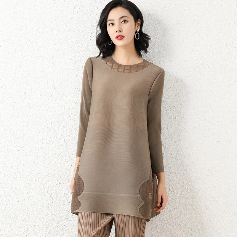 Women's  Middle Length  New Design Loose Women Pullover Pleated T-shirt