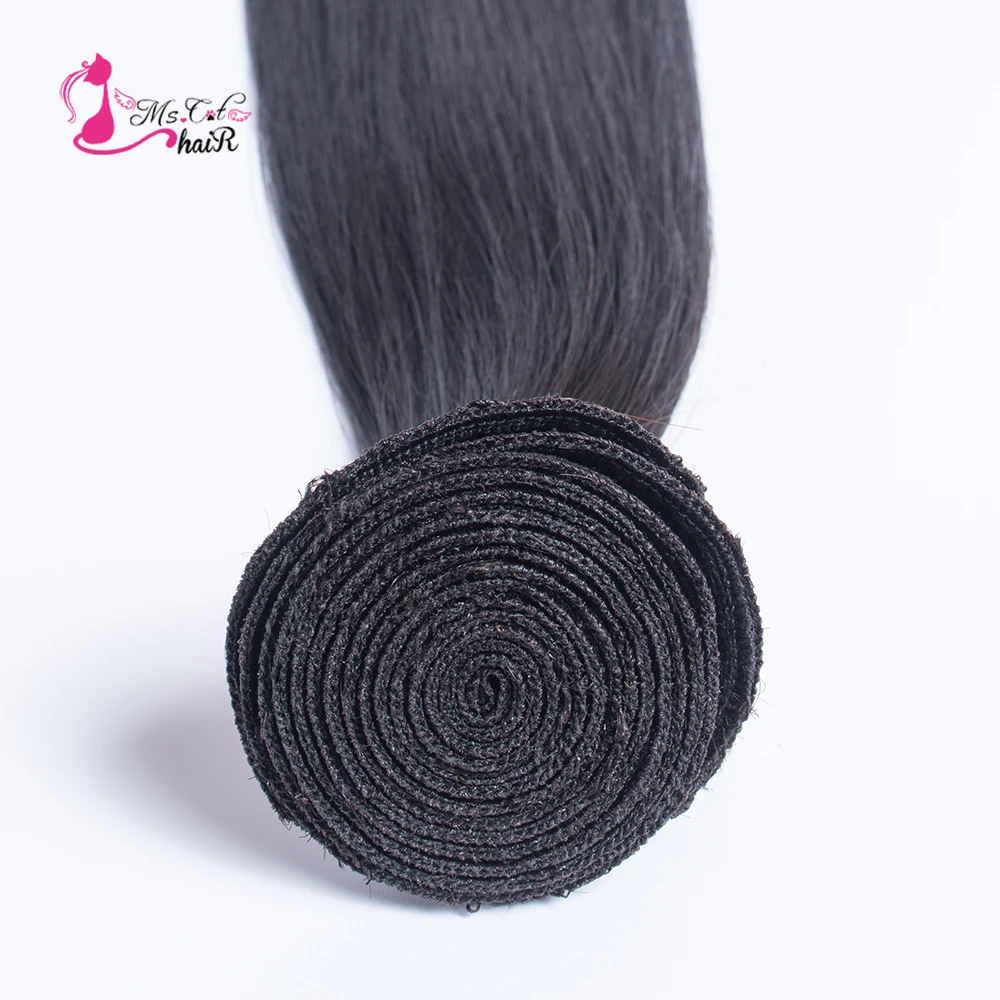 Ms Cat малазийские прямые человеческие волосы пучки с 4x4 кружевной застежкой 4