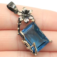 43x17mm neo gothic 2021 vintage 7 6g flowers created pink tourmaline london blue topaz for women gift black gold silver pendant