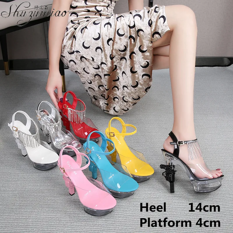 

Summer New Transparent Pole Dancing Shoes Stripper Clear Super High Heel Sandals 14CM Party Club Sexy Nightclub Women's Shoes