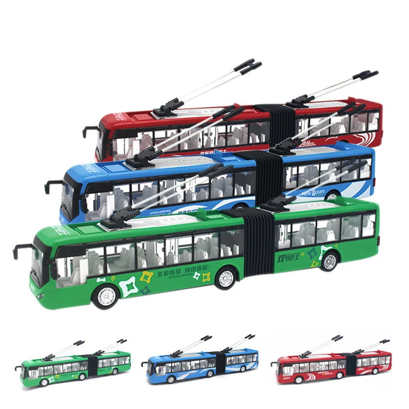 

JIAYE 1:48 Scale Double Section Bus Diecast Bus Model Baby Bus Toy Alloy Bus Tram Model Double Sections Pull Back Sound Light